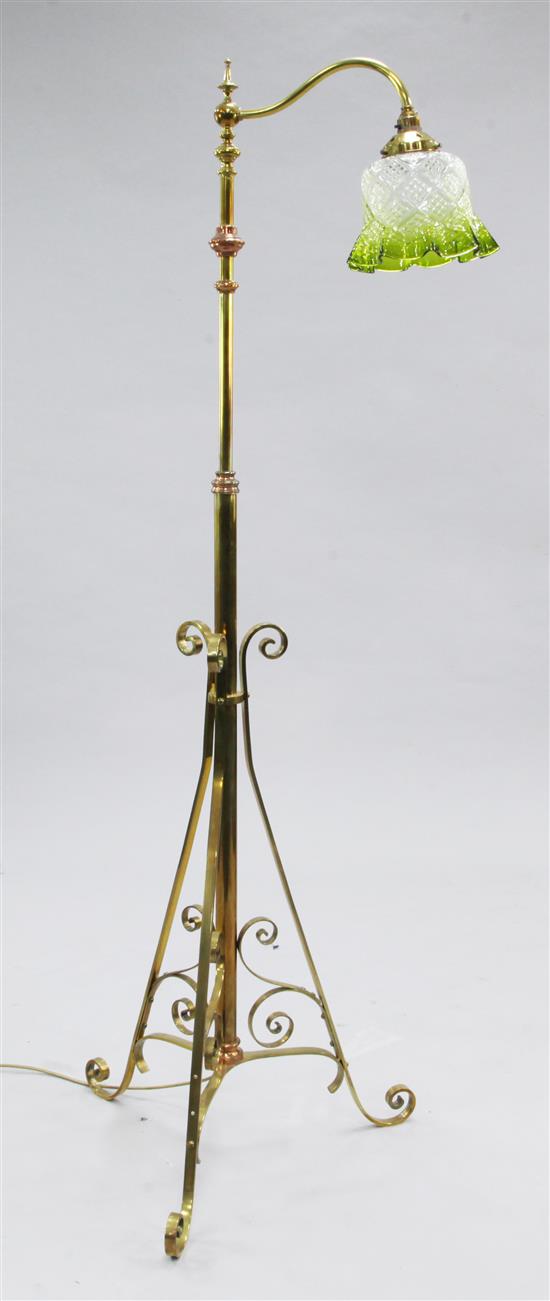 An Edwardian copper and brass adjustable standard lamp, 63in.